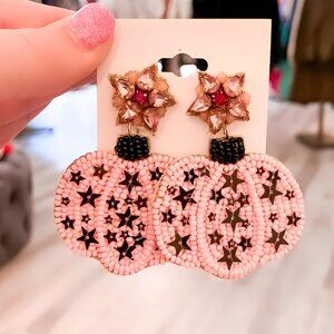 Cosmic Star Pink Pumpkin Fall Autumn Bead & Crystal Earrings